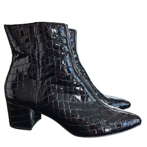 Dolce‎ Vita Women's Size 6 Midnight Patent Croc Leather Booties Chunk Heel Boho